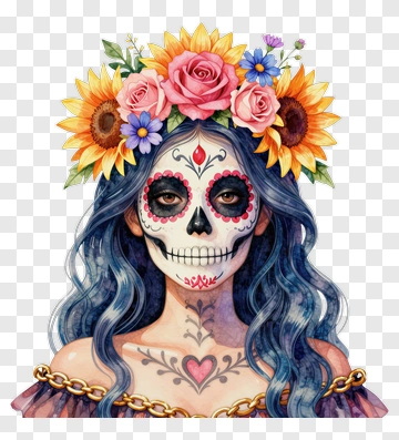 Sugar Skull Woman With Flower Crown PNG