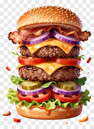 Tall Hamburger With Bacon And Cheese PNG