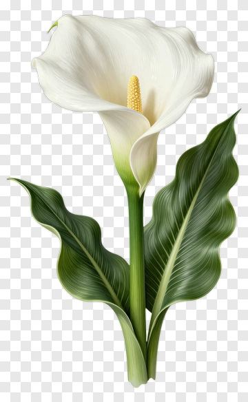 White Calla Lily With Green Leaves PNG