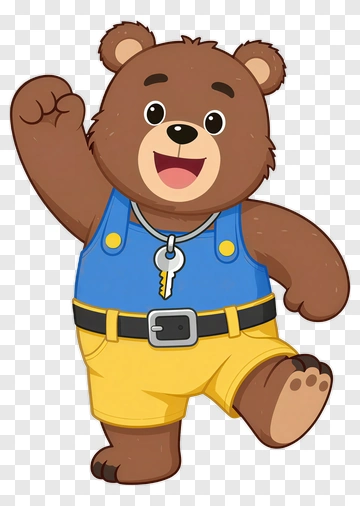 Bear Cartoon Character With Key Necklace PNG