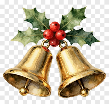Golden Bells With Holly And Berries PNG