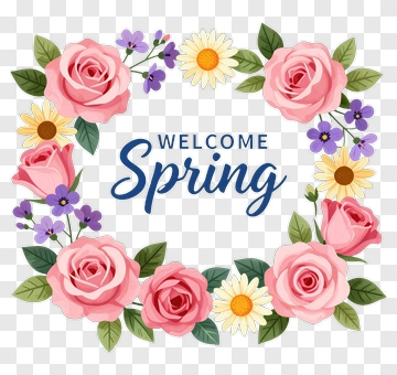 Welcome Spring Floral Wreath PNG