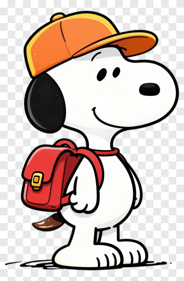 Snoopy Wearing Orange Cap And Red Backpack PNG