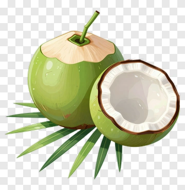 Fresh Coconut With Leaf PNG