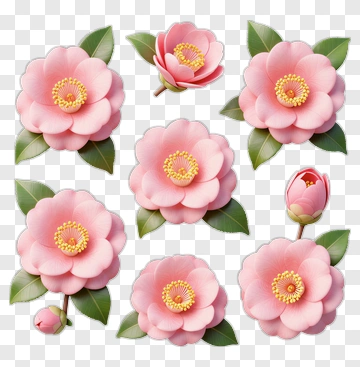 Pink Camellia Blossoms And Buds PNG