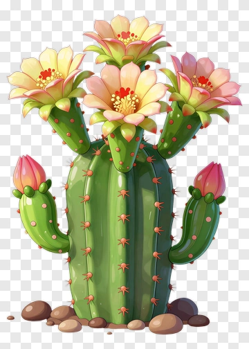 Blooming Cactus With Pink Flowers PNG
