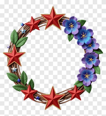 Embroidered Wreath With Stars And Flowers PNG