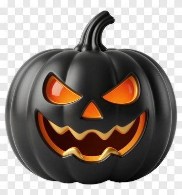 Black Jack-o'-lantern With Glowing Orange Eyes PNG