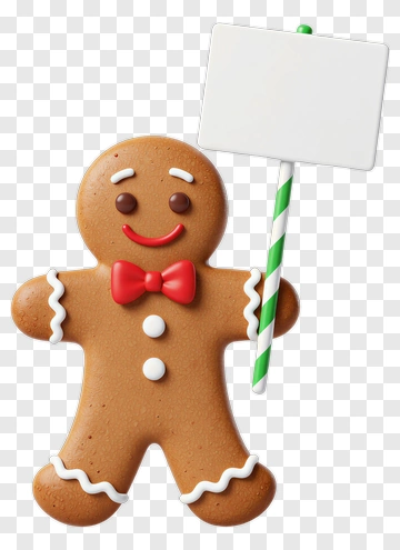Gingerbread Man Holding Sign PNG