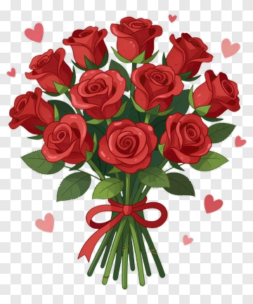 Red Rose Bouquet With Hearts PNG
