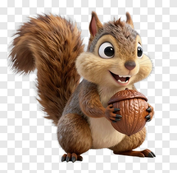 Happy Squirrel Holding Acorn PNG