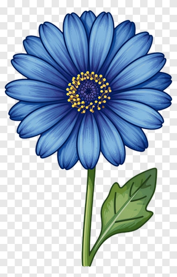 Blue Daisy Flower With Green Leaf PNG