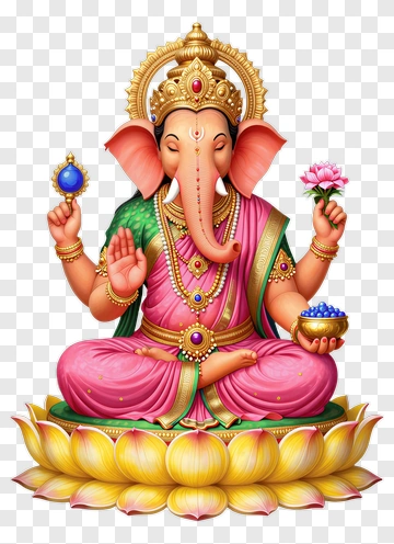 Ganesha Hindu Deity With Lotus And Jewelry PNG