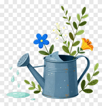 Blue Watering Can With Flowers PNG