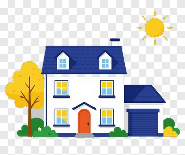 House With Sun And Tree PNG