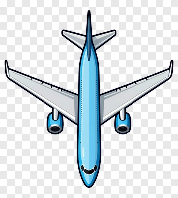 Blue Cartoon Airplane Top View PNG