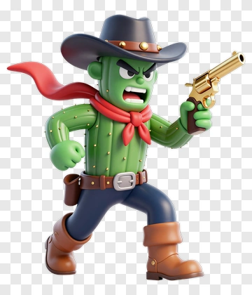 Cactus Cowboy With Gold Revolver PNG