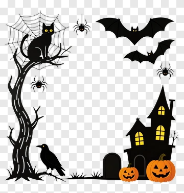 Halloween Decorations With Cat Bat And Pumpkin PNG