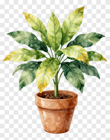 Watercolor Potted Plant With Variegated Leaves PNG