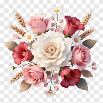 Floral Bouquet With Roses And Wheat PNG