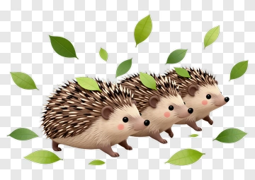 Three Cute Hedgehogs With Falling Leaves PNG