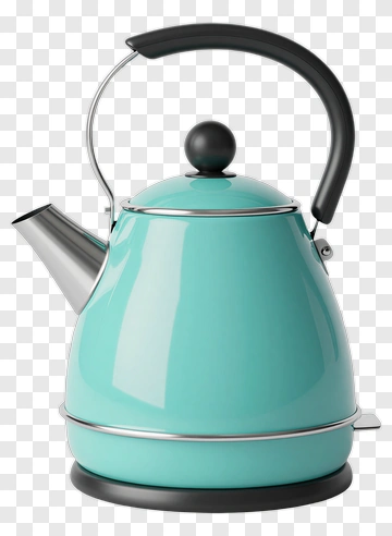 Cyan Kettle With Black Handle PNG