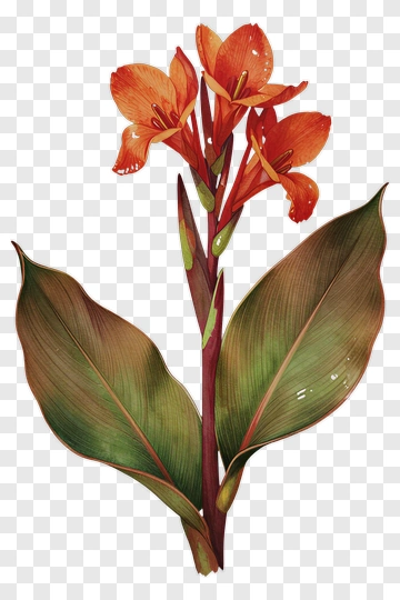 Orange Canna Lily With Green Leaves PNG