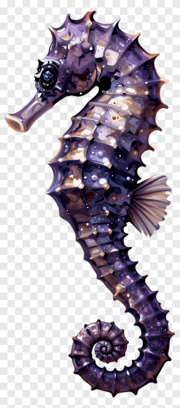 Purple Seahorse With Gold Accents PNG
