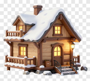 Cozy Wooden House In Snow PNG