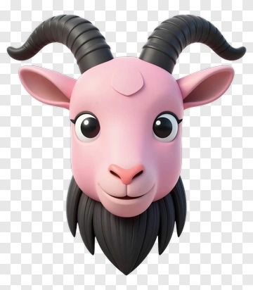 Cute Pink Goat Character Head PNG