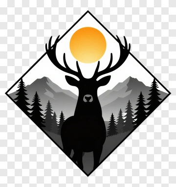 Silhouette Of Deer With Sun And Mountains PNG