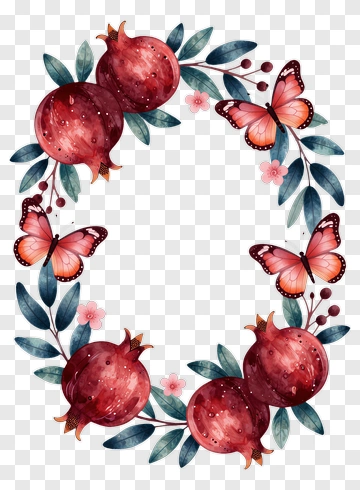 Pomegranate And Butterfly Wreath PNG
