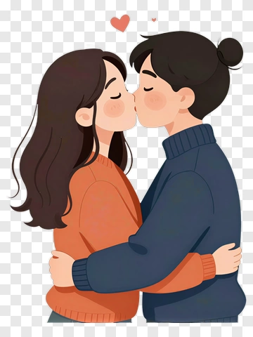 Couple Kissing In A Cartoon Style PNG