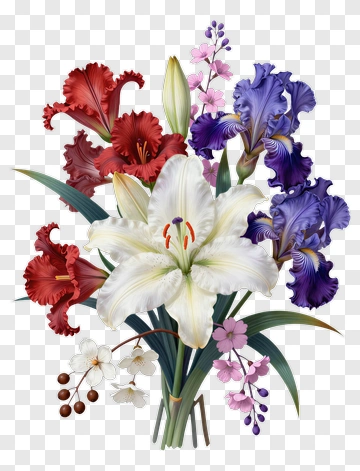 Flower Bouquet With Lily Iris And Orchid PNG
