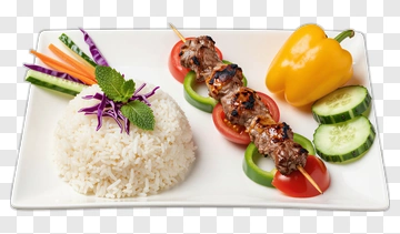 Grilled Kebab With Rice And Vegetables PNG