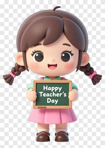 Cartoon Girl Holding Teacher's Day Chalkboard PNG