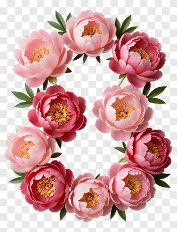 Pink Peony Wreath With Green Leaves PNG