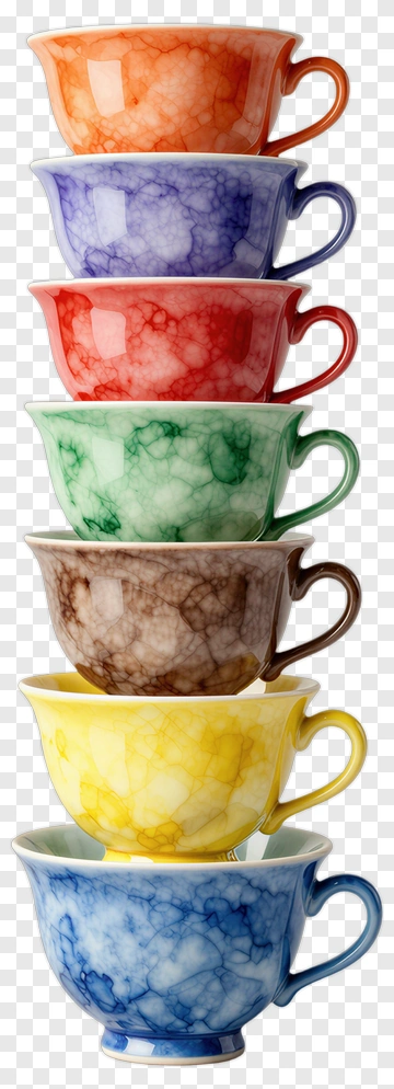 Stack Of Colorful Marble Teacups PNG