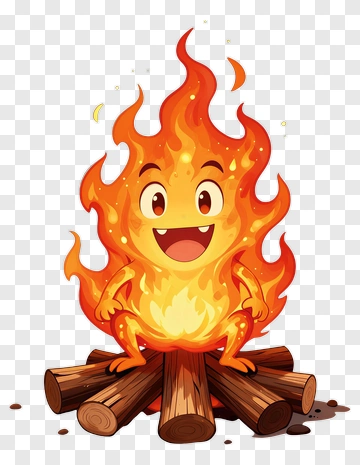 Joyful Fire Spirit Sitting On Campfire PNG