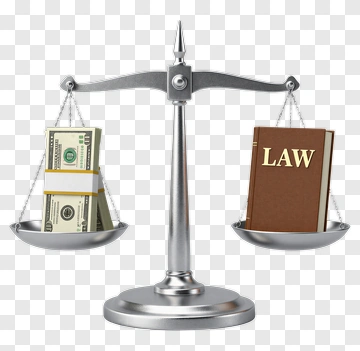 Scale Of Justice With Money And Law Book PNG