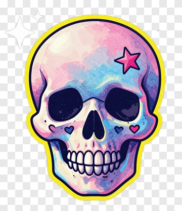Colorful Skull With Star And Heart Decorations PNG