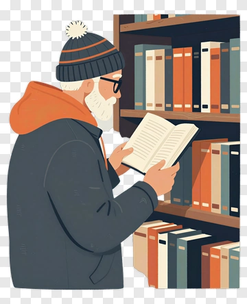 Man Reading A Book In Library PNG