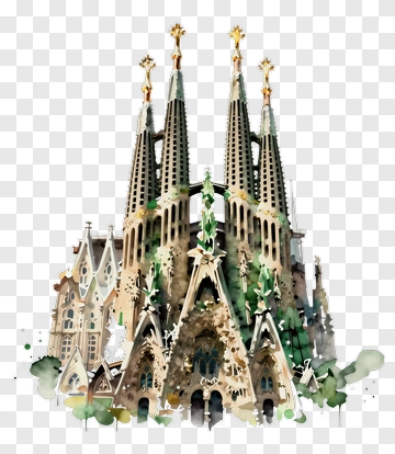 Sagrada Familia Cathedral Watercolor Illustration PNG