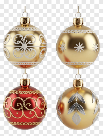 Four Christmas Ornaments In Gold And Red PNG