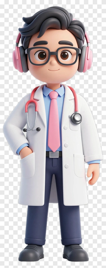 Cartoon Doctor With Pink Headphones PNG
