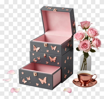 Stacked Jewelry Box With Butterfly Design PNG