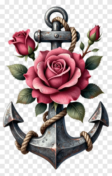 Anchor With Rose Tattoo Design PNG