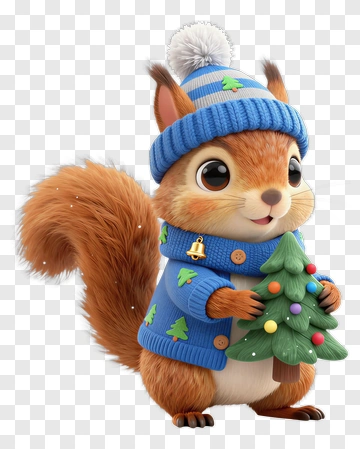 Cute Squirrel Holding Christmas Tree PNG