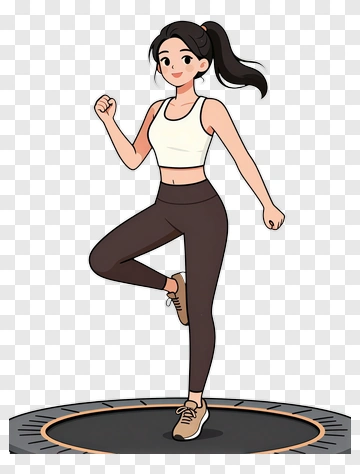 Cartoon Woman Exercising On Trampoline PNG