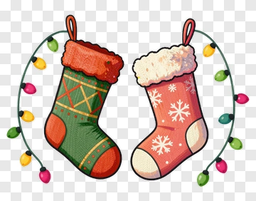 Two Christmas Stockings With Lights PNG